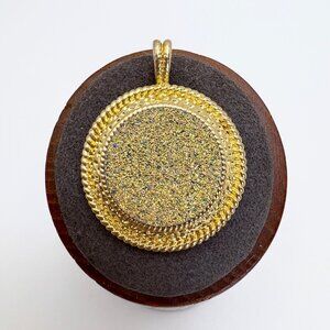 Gold Plated Yellow Druzy Circle Pendant Fashion Pendant Size 1.25" Length